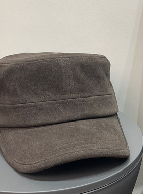 早秋韩系复古麂皮鸭舌平顶帽女秋冬百搭休闲显脸小高级感贝雷帽子