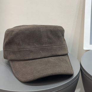 早秋韩系复古麂皮鸭舌平顶帽女秋冬百搭休闲显脸小高级感贝雷帽子