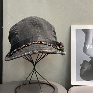 设计师款 水洗牛仔渔夫帽女日系做旧防晒显脸小贝雷帽百搭画家帽子