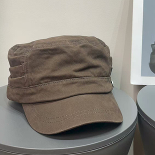 早秋日系复古褶皱水洗鸭舌平顶帽女百搭休闲宽檐显脸小贝雷帽子潮