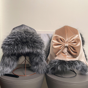 仿狐狸毛皮草雷锋帽女冬季 东北保暖护耳帽气质显脸小防风寒风雪帽