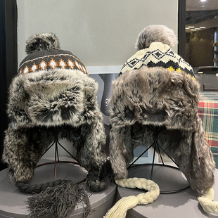 复古毛绒毛线雷锋帽女冬川西草原保暖防寒护耳帽子加厚毛毛飞行帽