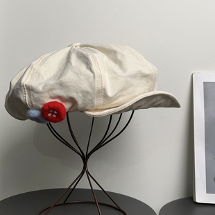 大头围日系y2k贝雷帽女生可爱百搭休闲大脸显脸小纽扣画家帽子潮