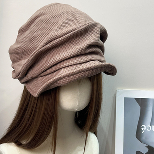 日系复古钢丝褶皱贝雷帽女秋冬百搭保暖显脸小堆堆帽文艺画家帽子