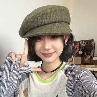 复古英伦羊毛呢贝雷帽女秋冬保暖显脸小八角帽时髦云朵画家帽子潮