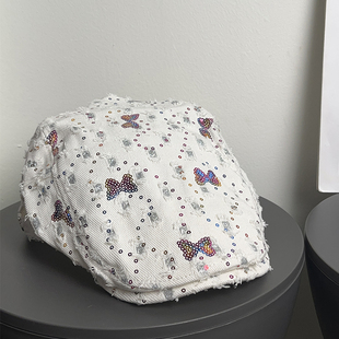 y2k蝴蝶鸭舌前进帽女夏季 日系甜美百搭贝雷帽辣妹显脸小画家帽子
