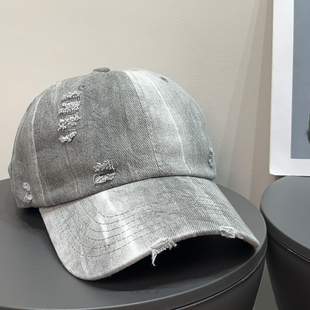 大头围复古水洗破洞棒球帽女春夏遮阳宽檐显脸小百搭鸭舌帽子男潮