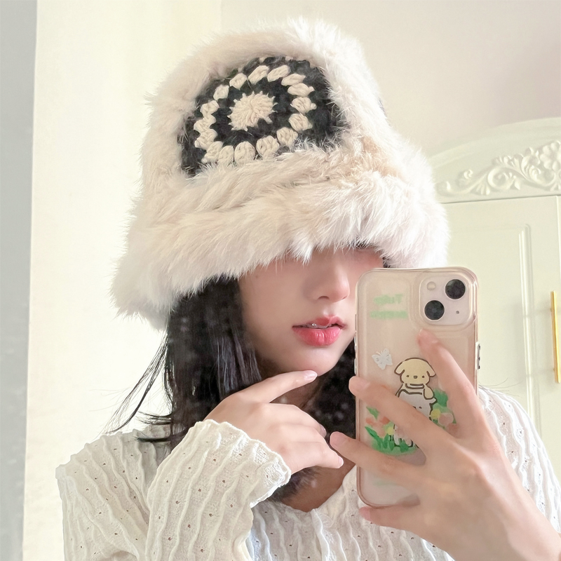 兔毛渔夫帽可爱女秋冬大头围可戴