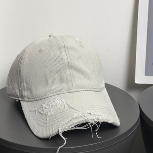 大头围水洗破洞棒球帽女春防晒复古美式 街头潮酷显脸小鸭舌帽子男