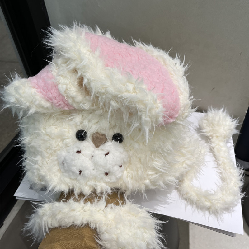 大圆脸兔子帽子女冬可爱兔耳朵毛绒头套骑车保暖护耳毛茸茸卡通帽