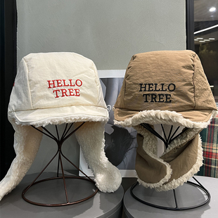 韩版 保暖加厚雷锋帽女ins字母刺绣骑车电动车防风加绒护耳帽 冬季