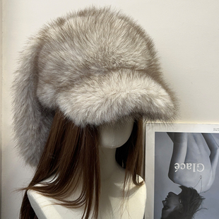 复古y2k兔耳朵毛绒鸭舌帽女冬季 保暖加厚防寒显脸小可爱毛绒帽子