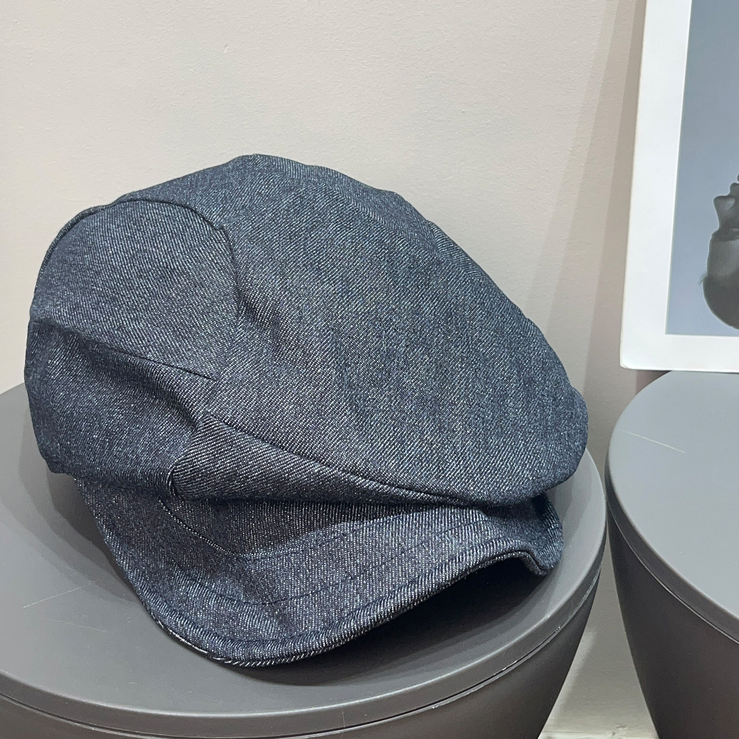 大头围复古牛仔汗麻褶皱贝雷帽女夏遮阳画家帽春秋文艺显脸小帽子