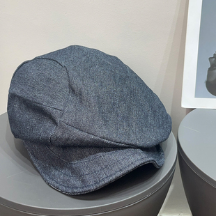 大头围复古牛仔汗麻褶皱贝雷帽女夏遮阳画家帽春秋文艺显脸小帽子