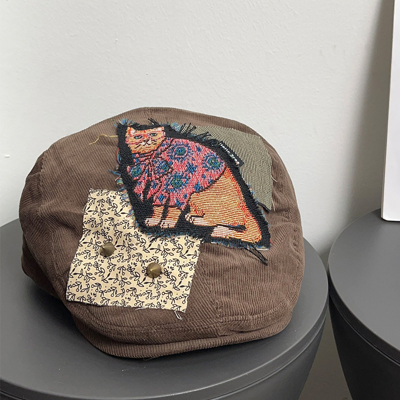 千禧辣妹铆钉小猫刺绣鸭舌前进帽