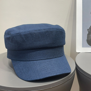 宅女款 防晒显脸小帽子 出口日本复古亚麻遮阳平顶贝雷帽女春夏新款