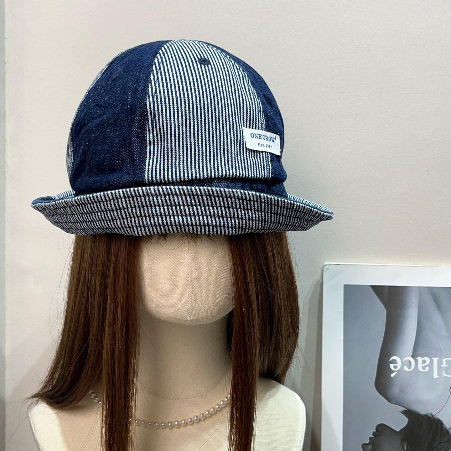 小众日系复古拼接牛仔渔夫帽女夏季遮阳盆帽春秋百搭显脸小帽子潮