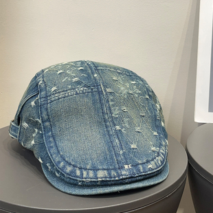 复古怀旧丹宁牛仔前进帽女春夏百搭遮阳防晒显脸小文艺报童帽子潮