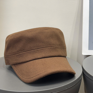 日系复古纯色毛呢平顶帽女秋冬保暖百搭休闲时尚 显脸小鸭舌帽子潮