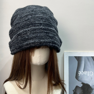 大头围复古百搭羊毛针织帽女秋冬保暖护耳显脸小防寒毛线堆堆帽子
