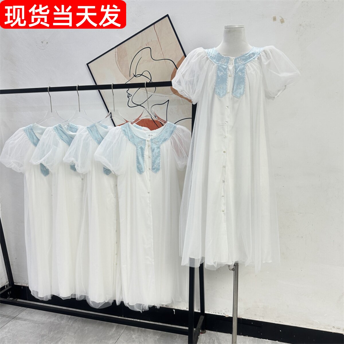 轻柔软纱vintage刺绣纱纱连衣裙
