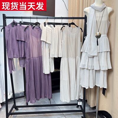 无袖连衣裙压褶半裙围裙围巾