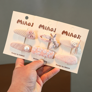 春夏新款 碎发边夹发饰 儿童发夹布艺蓝色系刘海夹女童侧边BB夹韩版