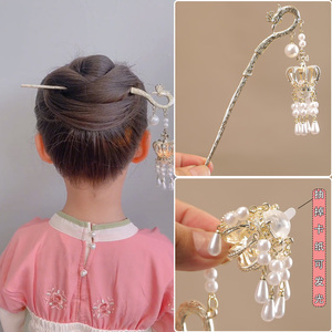 儿童发簪古风简约可发光女童新中式头饰汉服现代流苏盘发日常发钗
