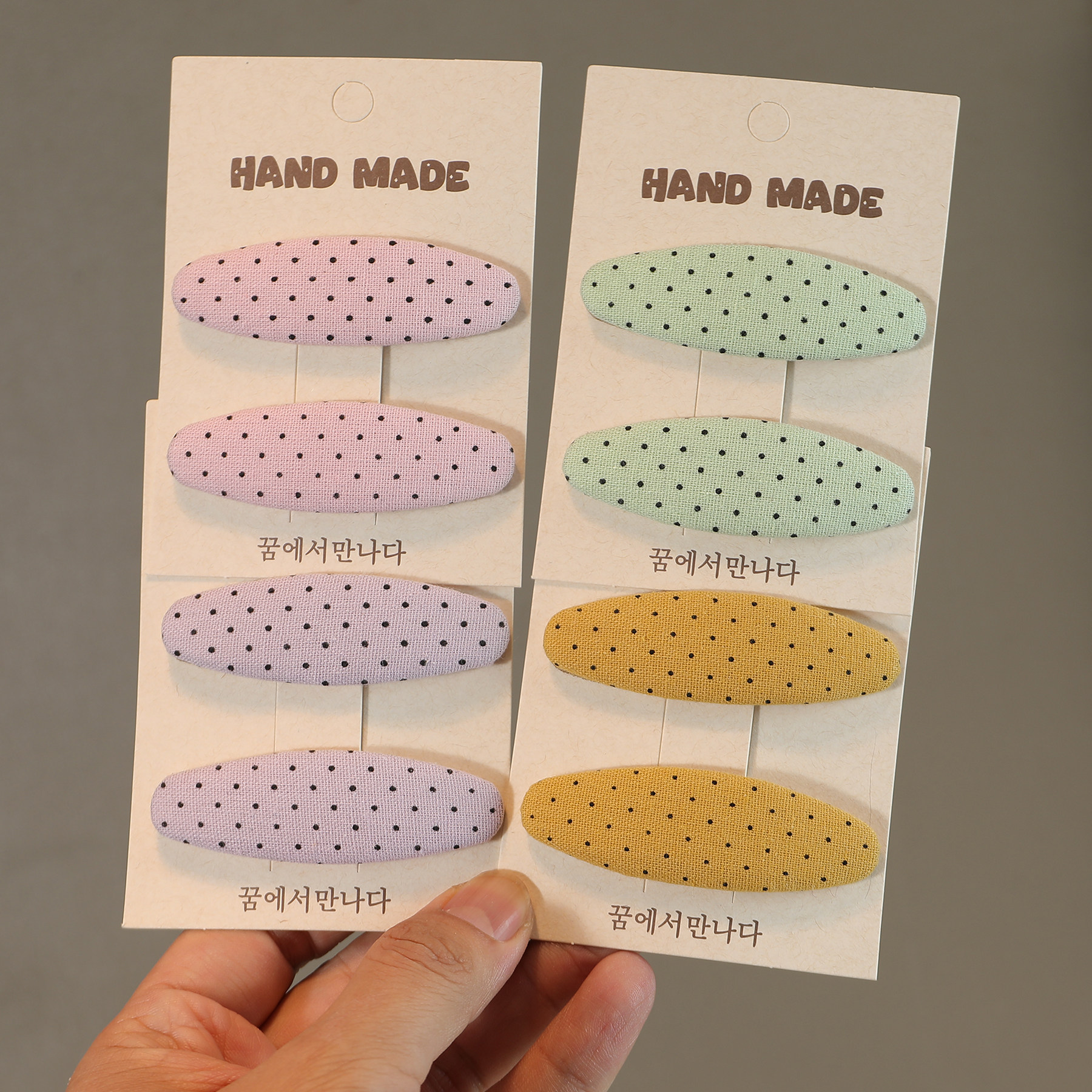 儿童清新甜美布艺波点发夹女童简约百搭侧边刘海夹不伤发头饰发饰