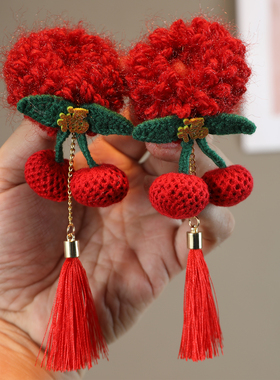 儿童新年中国风流苏发圈红色小女孩喜庆扎丸子头樱桃鞭炮发圈发饰