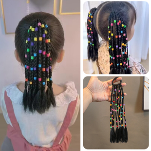 女童手工串珠假发辫发绳甜酷脏辫儿童假发小女孩头饰高马尾发饰