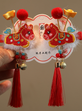 儿童新年红色小马铃铛发夹女童过年发卡可爱喜庆春节拜年头饰发饰
