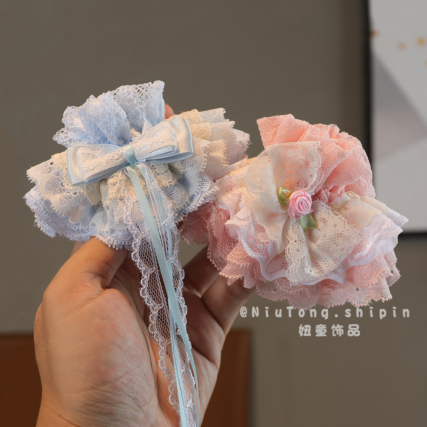 儿童仙气蕾丝蝴蝶结花朵发圈