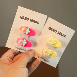 儿童前额侧边多巴胺刘海夹发卡可爱彩色花朵碎发夹女鸭嘴夹子头饰