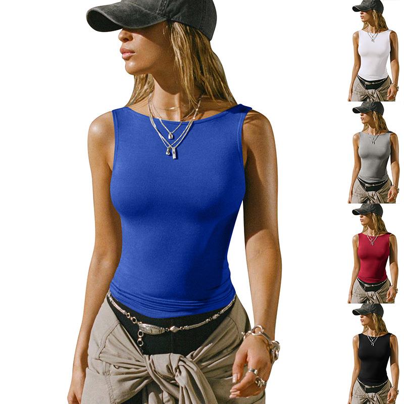 跨境欧美2025夏季爆款亚马逊TK女士上衣时尚修身高弹无袖运动背心