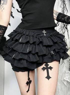 CF24434暗黑系十字架吊坠裙裤 2025新款哥特风街头百搭十字架短裙