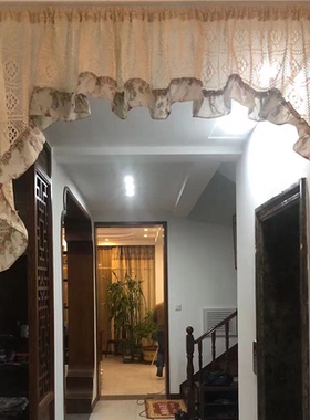 免打孔法式蕾丝拼接拱形门帘纯棉包邮原创田园橱窗短帘不含杆