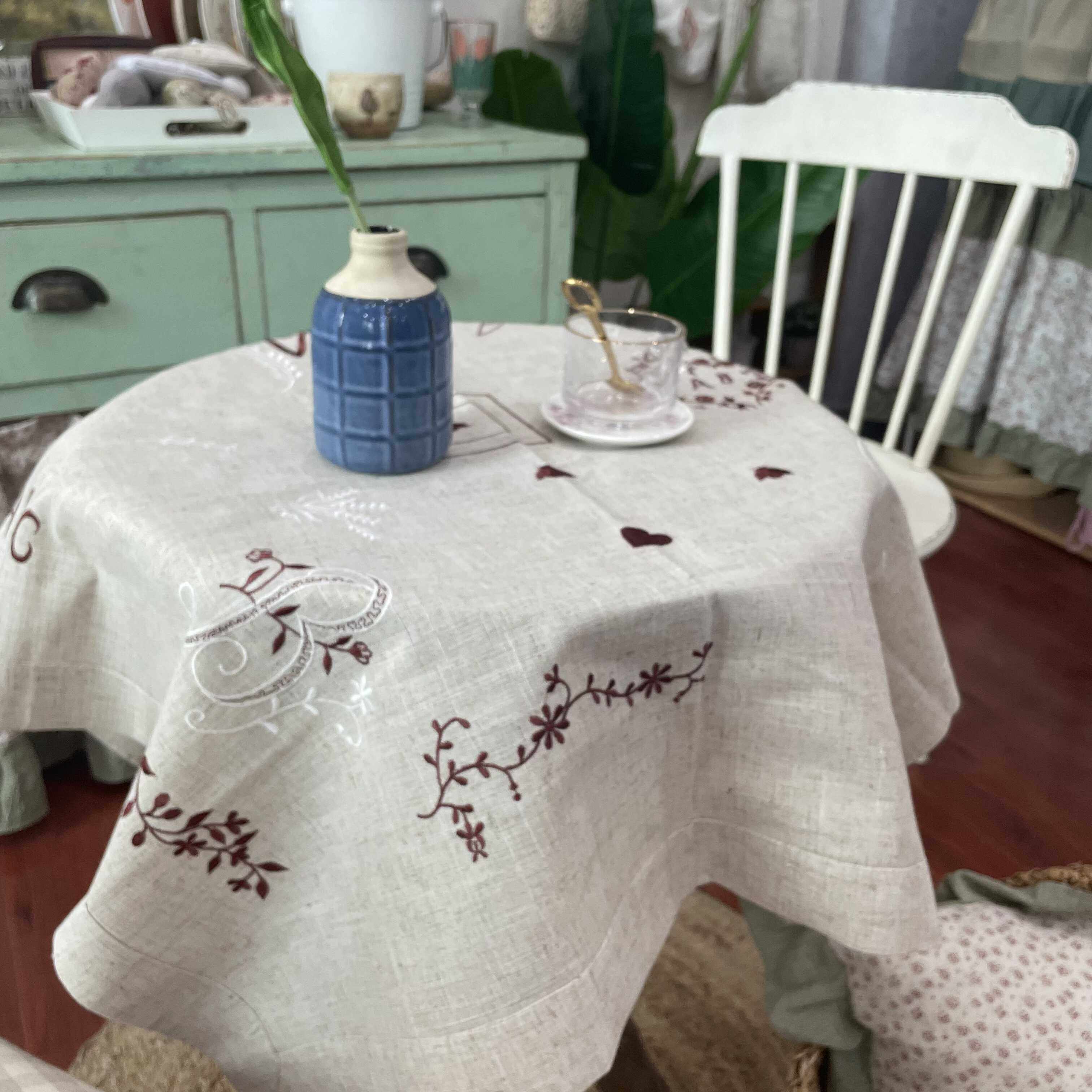 法式高级感亚麻绣花布艺方形桌布台布文艺清新餐桌茶几家居麻色,居家布艺,桌布,淘宝优惠券,粉丝福利购,淘宝优惠卷