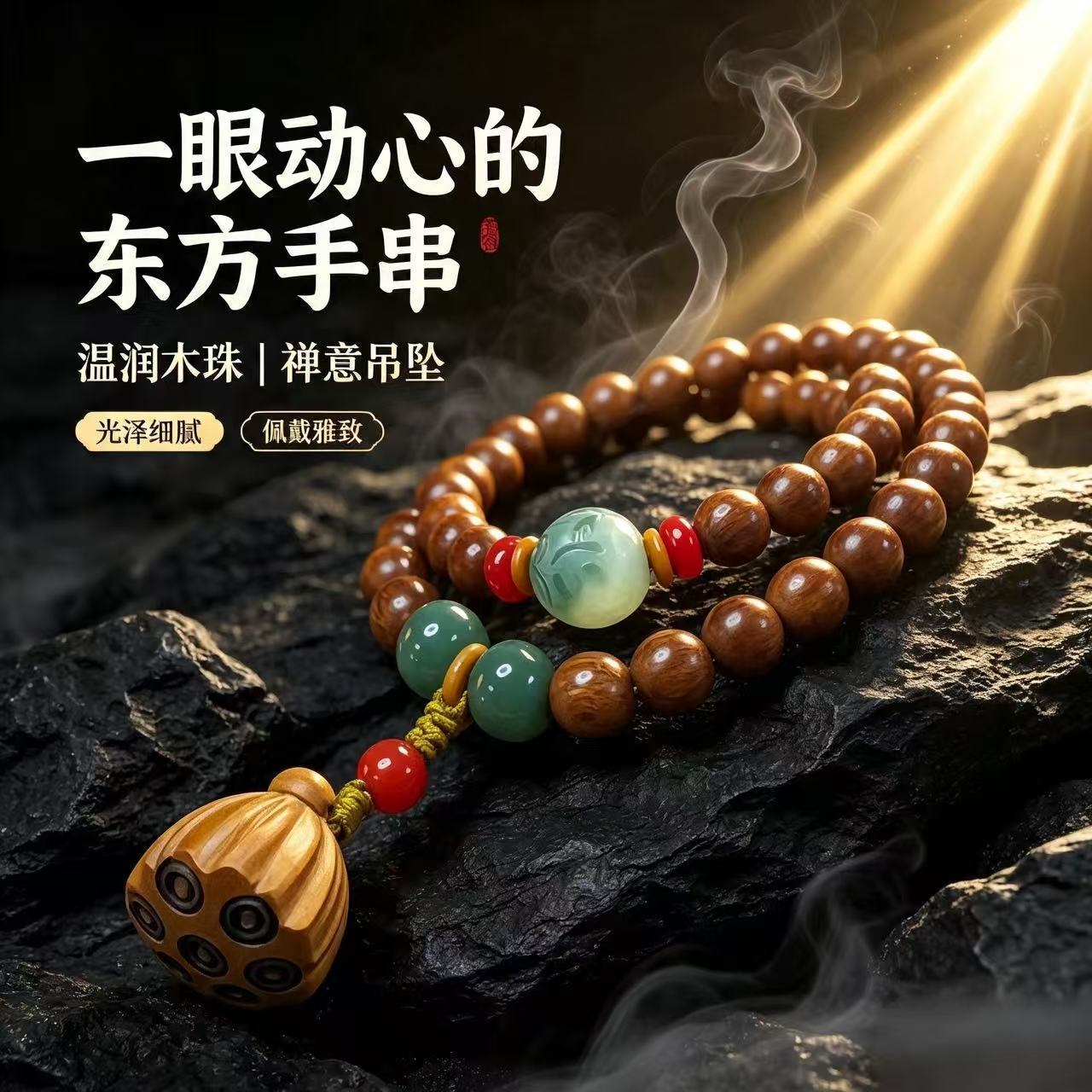 爆款泰山老桃木好运莲莲8mm双圈莲蓬手链男女士文玩手串直播供货