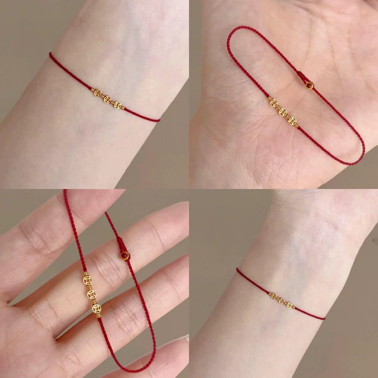 「钱多多」镀18金小铜钱编绳手链本命年红绳小众设计简约送礼物