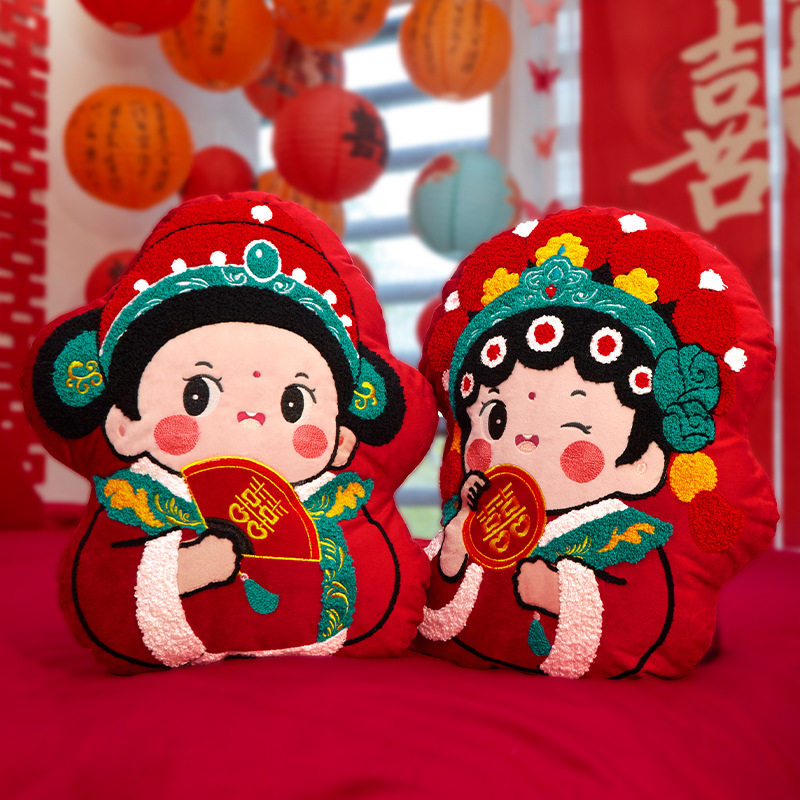 压床娃娃一对结婚新款高档新婚喜娃玩偶公仔婚庆摆件金童玉女抱枕