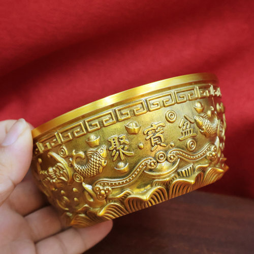 黄铜聚泰聚宝盆摆件家居招财纳福摆件大号全铜盆店铺财位开业礼品
