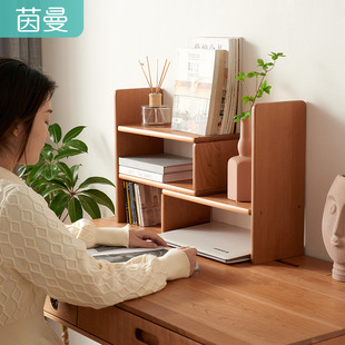 实木可伸缩书架桌面小型书架办公桌上置物架简约收纳多层储物架