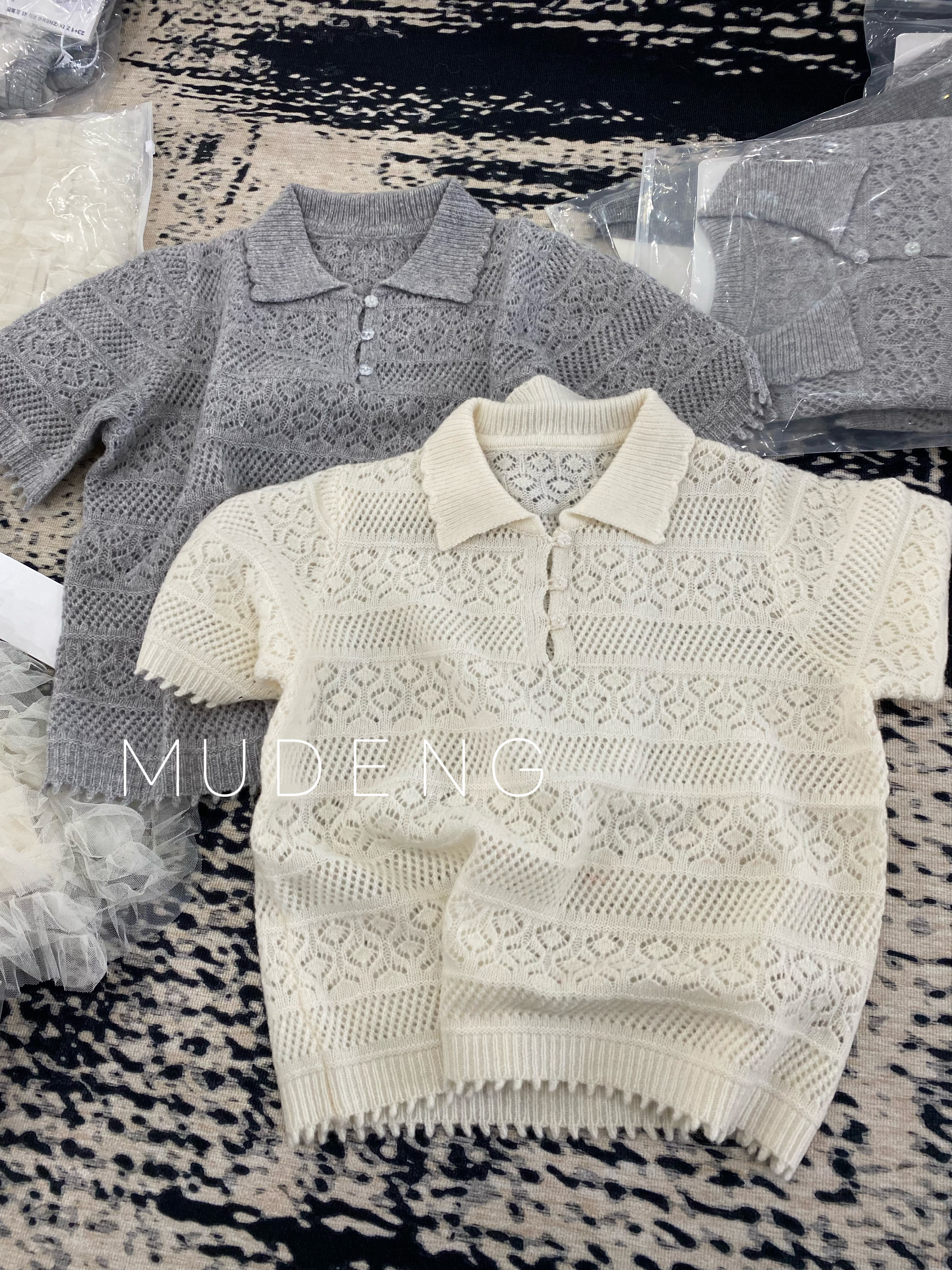 2026年春季polo衫镂空短袖针织羊毛衫新款小个子正肩短款上衣