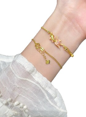 小金锦鲤珐琅饰品新中式珐琅彩锦鲤莲手链轻奢小众高级感设计手饰