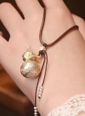 新款元财瑞兽描金葫芦吉灵国风长款葫芦吊坠项链女毛衣链女士饰品