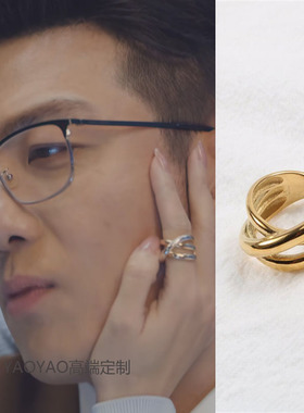 好事成双江喜张嘉倪同款戒指金色开口可调节不掉色钛钢指圈指环