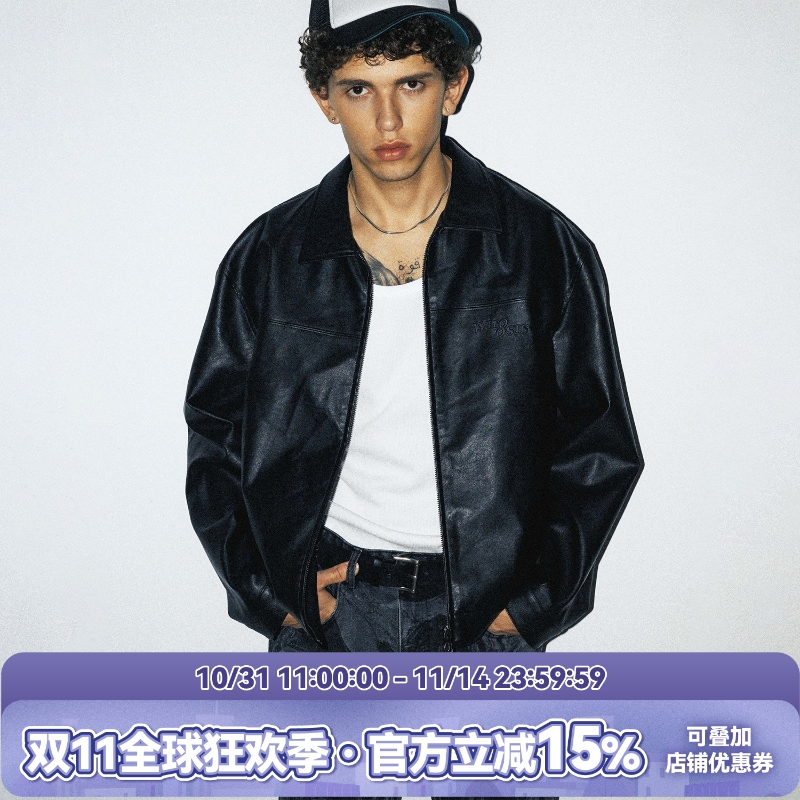 【超人SUPERMAN联名】WHOOSIS 超人LOGO压印皮衣外套美式街头男潮