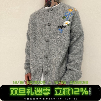 WHOOSIS（不知其名）花卉刺绣开衫毛衣外套秋冬简约情侣校园男女