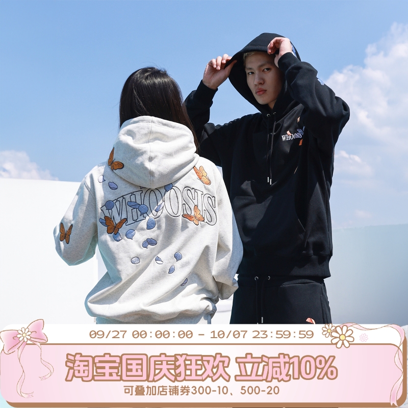 WHOOSIS（不知其名）蝴蝶花瓣刺绣帽衫连帽卫衣秋冬校园情侣男女
